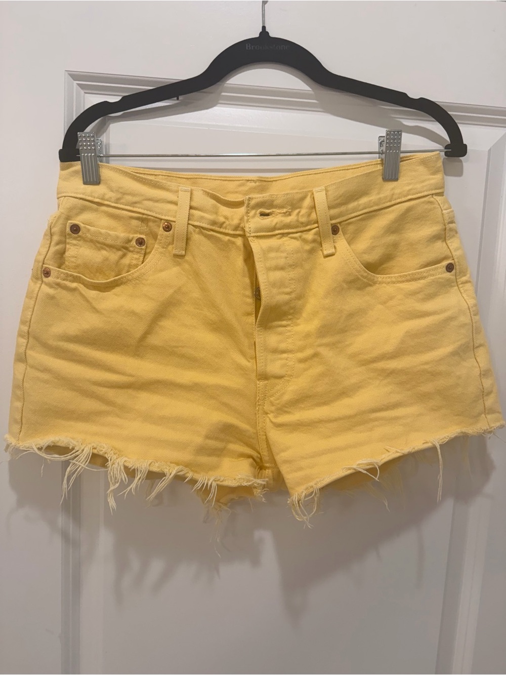 Levi's Yellow Frayed Hem Denim Shorts